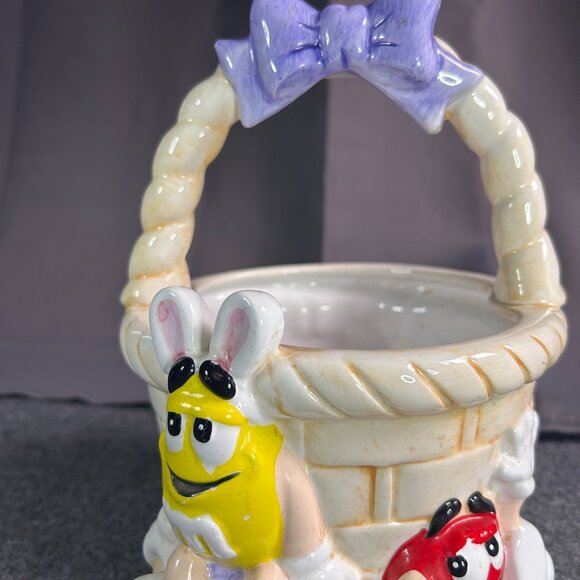 M&M Ceramic Easter Basket Vintage Yellow Red Easter‎ Bunny - Picture 5 of 15